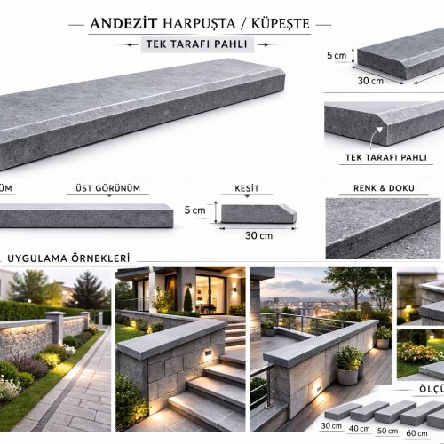 Tek Taraflı Pahlı Andezit Harpuşta (Küpeşte)