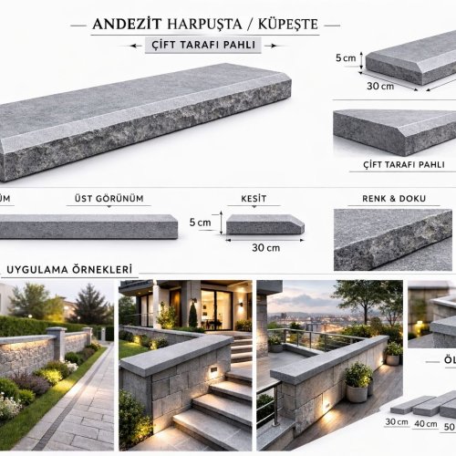 Çift Tarafı Pahlı Andezit Harpuşta (Küpeşte)