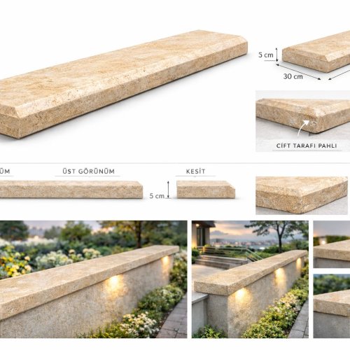 Tek Taraflı Pahlı Traverten Harpuşta (Küpeşte)