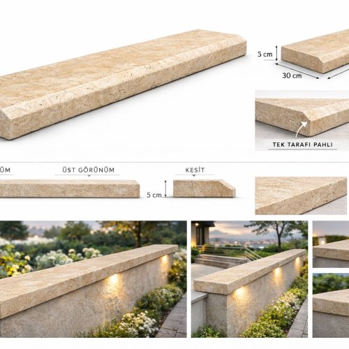 Çift Tarafı Pahlı Traverten Harpuşta (Küpeşte)